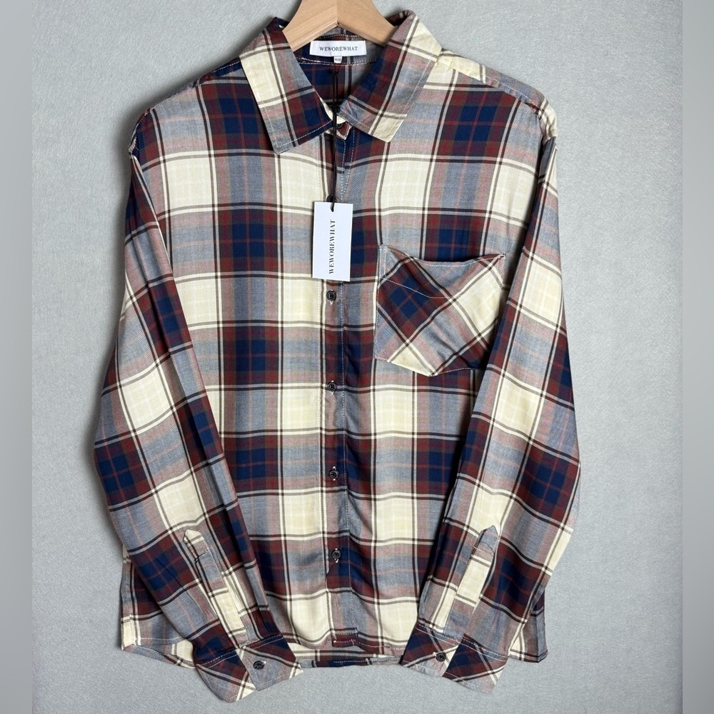 Brand New WeWoreWhat Plaid Boyfriend Button Down Shirt size XXS/XS NWT